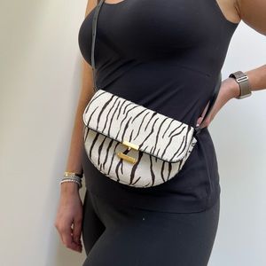 Pony hair zebra crossbody or belt bag